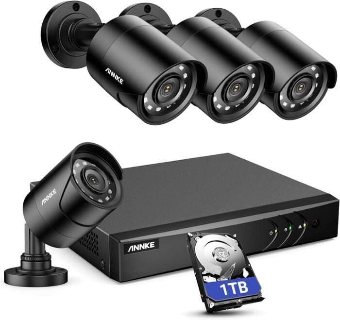 ANNKE 8CH H.265+ 3K Lite Surveillance Security Camera System with AI Human/Vehicle Detection, 4 x 1920TVL 2MP Wired CCTV IP66 Cameras for Indoor Outdoor Use, Remote Access, 1TB Hard Drive Included - Image 1