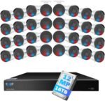 GW Security 64 Channel NVR 12MP (4096x3072) Face/Human/Cars/License Plate Detection PoE Security Camera System with 32 x 6K 12MP Full Color Night Vision Waterproof 2-Way Audio Bullet Camera, 16TB HDD