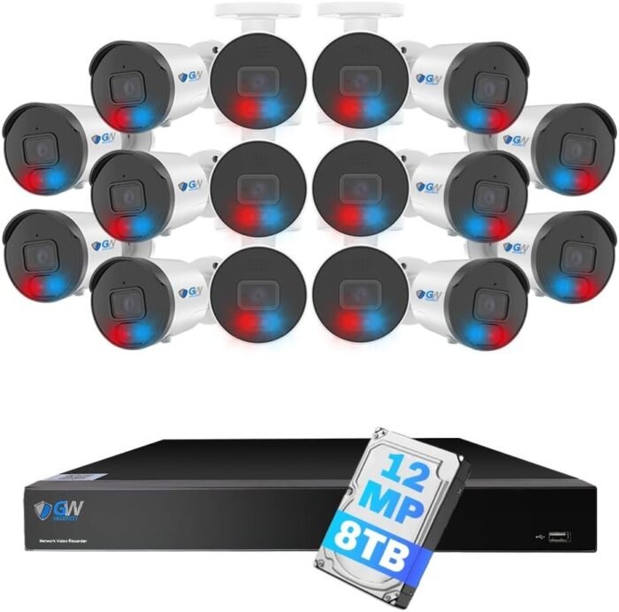 GW Security 32 Channel NVR UltraHD 12MP (4096x3072) Face/Human/Cars/License Plate Detection PoE Security Camera System with 12 x 6K 12MP Full Color Night Vision Waterproof 2-Way Audio Dome Cameras - Image 1