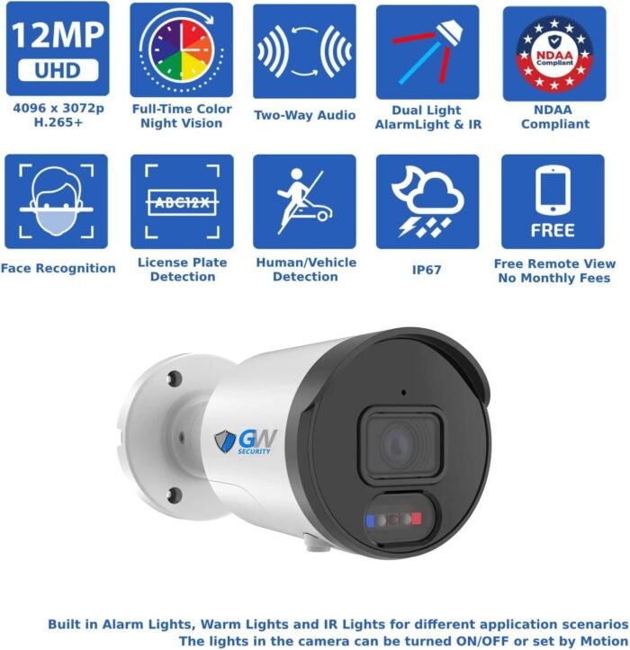 GW Security 64 Channel NVR 12MP (4096x3072) Face/Human/Cars/License Plate Detection PoE Security Camera System with 32 x 6K 12MP Full Color Night Vision Waterproof 2-Way Audio Bullet Camera, 16TB HDD - Image 3