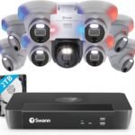 SWANN Pro 4K Ultra HD, 16 Channel Security Camera System, 2TB NVR, 8 Dome + 1 Pan & Tilt PoE IP Cameras Outdoor, 12MP Video, Wired Surveillance CCTV, Motion 24/7 Recording Security Camera, 169008DE1PT