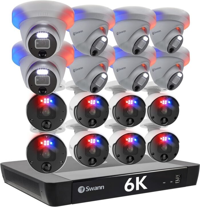 Swann 12MP Security Camera System, 16 Channel NVR with 4TB, 16 IP Cameras Indoor Outdoor Home, 6k Mega HD PoE Wired,Video Analytics, 2-Way Audio, Sirens, Color Night Vision, True Detect, 1690008B8DE - Image 1